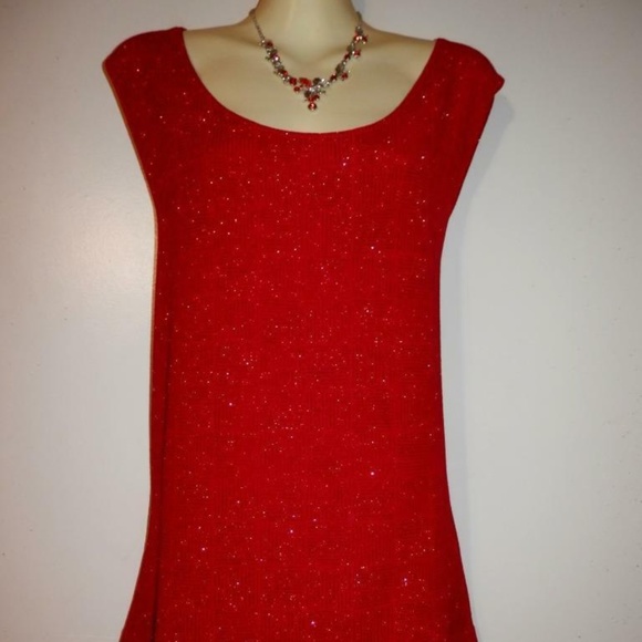 Apostrophe Tops - Apostrophe  Red Glitter Top  20 22W 1X Stretch E36